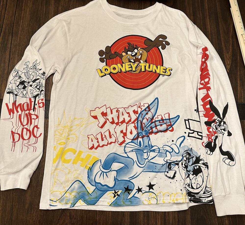 Looney Tunes Graffiti Long Sleeve Tshirt Taz Bugs Tweety Sylvester. Mens Lg